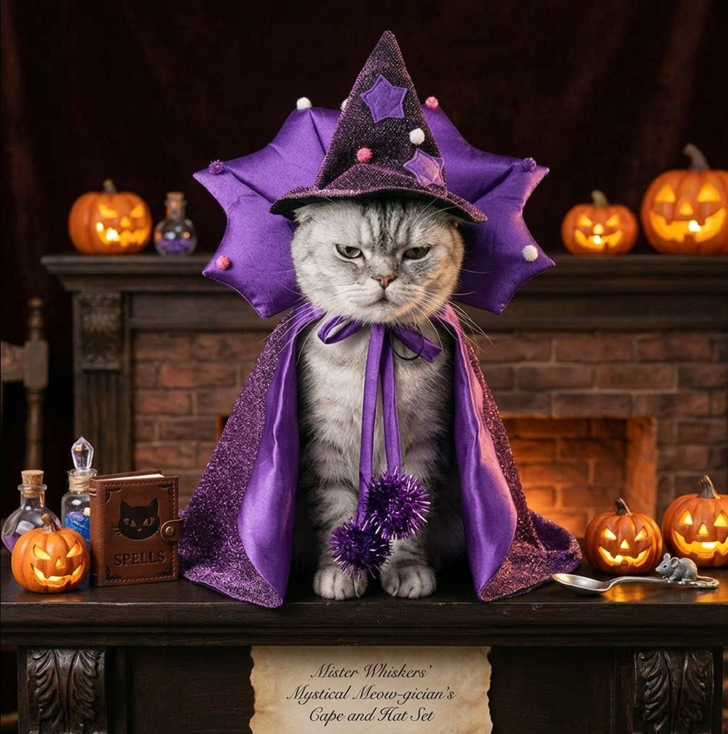 Witch Cloak & Hat Costume Set for Cats & Dogs