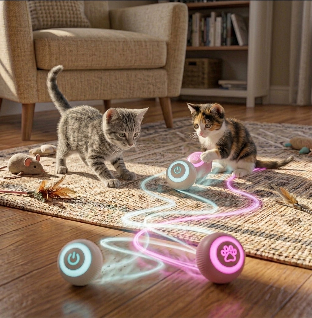 Gravity Rolling Cat Ball — Food-Grade Silicone, USB Rechargeable