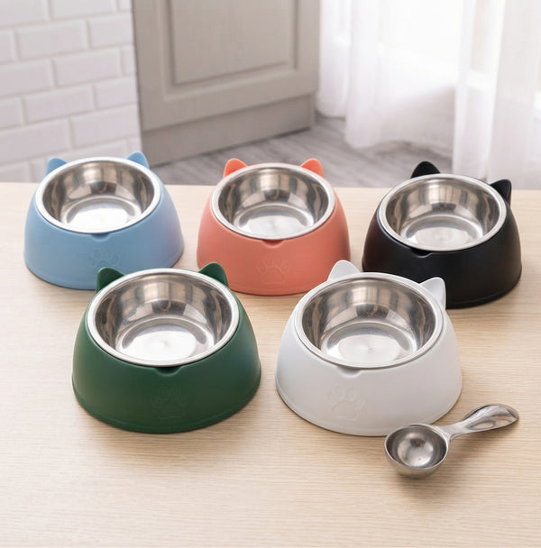 Tilted Stainless Steel Cat Bowl with Stand — 15° Anti-Strain Design