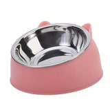 Tilted Stainless Steel Cat Bowl with Stand — 15° Anti-Strain Design