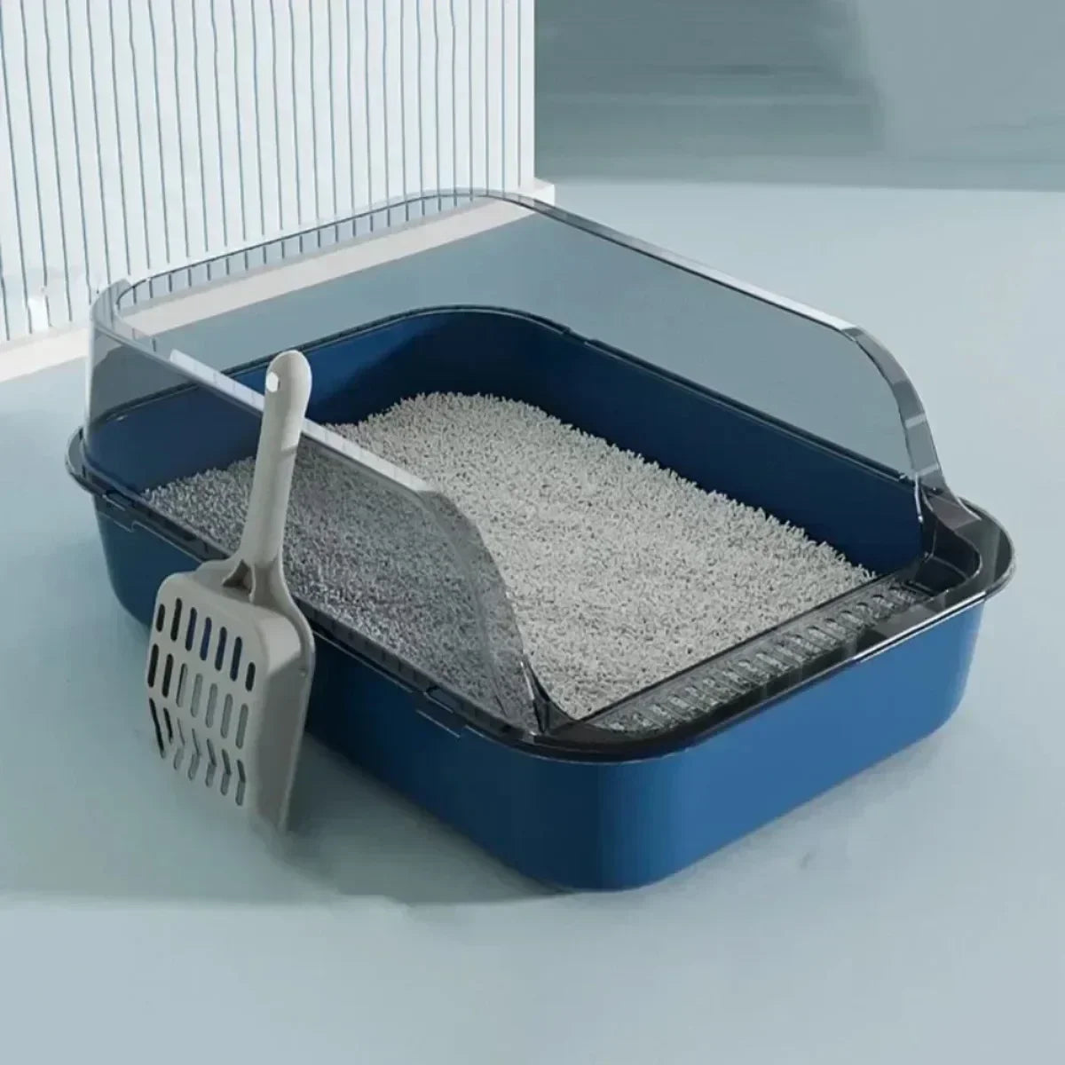 High-Sided Open Cat Litter Box — Splash Guard & Low-Entry Step